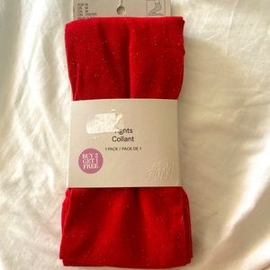 BRAND NEW H&M Red Holiday Sparkle Tights Size Medium